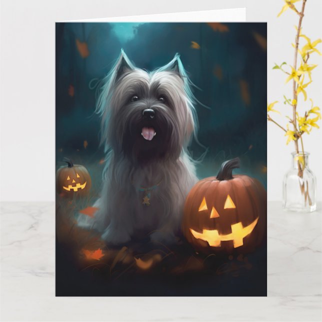 Carte Halloween Skye Terrier Avec La Peur Citrouille (Fleur jaune)