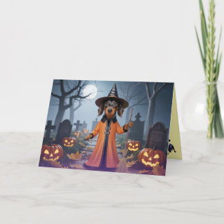 Carte Halloween Sorcière Dachshund