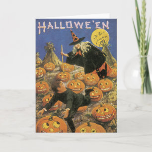 Carte Halloween sorcière vintage