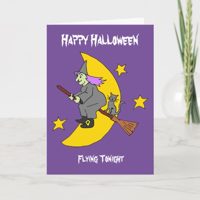 Carte Halloween sorcière volante (Devant)
