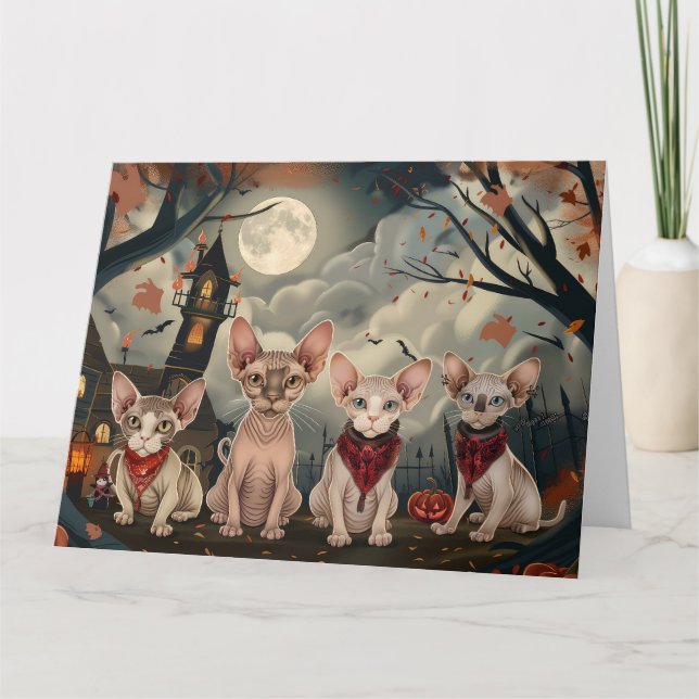 Carte Halloween sphynx chats Éffrayant (Devant)