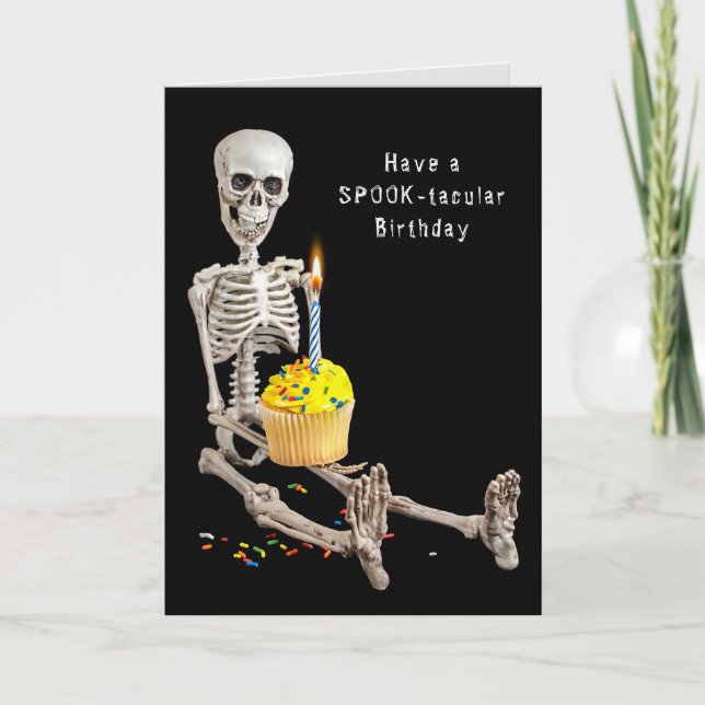 Carte Halloween Squelette Anniversaire Cupcake (Devant)