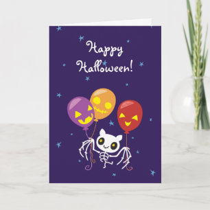 Carte Halloween squelette de chauve-souris volant avec d