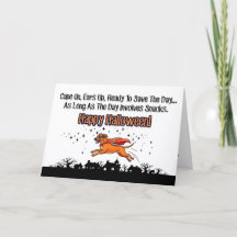 Carte Halloween Super Chien - Cape sur la tête, or