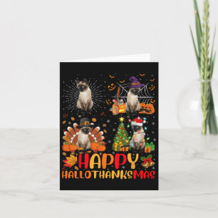 Carte Halloween Thanksgiving Noël Siamese Chat Hallo
