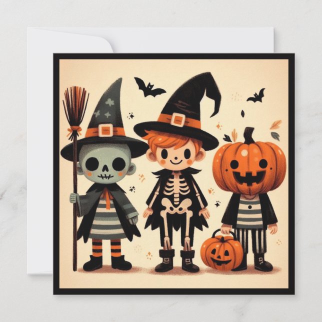 Carte Halloween Trick ou Traitements Retro (Devant)