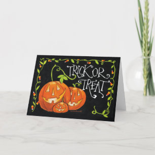 Carte Halloween Trick ou Traiter Citrouille et Candy Cor