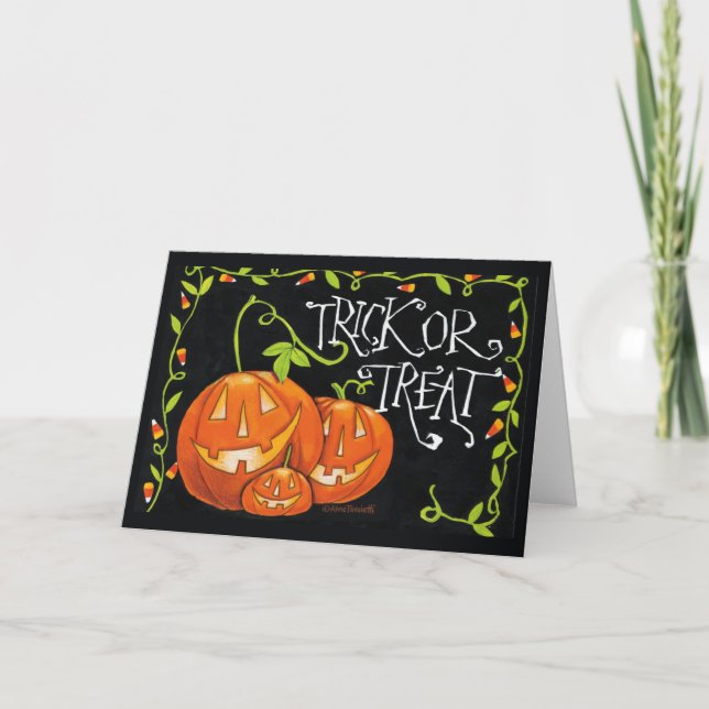 Carte Halloween Trick ou Traiter Citrouille et Candy Cor (Devant)