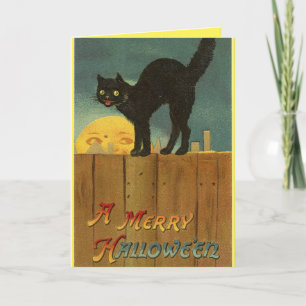 Carte Halloween vintage en chat noir