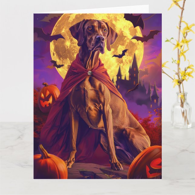 Carte Halloween Vizsla Vampire Citrouilles effroi (Fleur jaune)