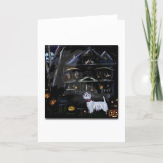 Carte Halloween Westie Maison hantée