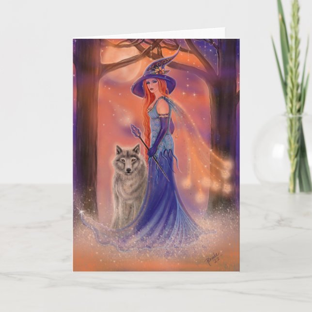 Carte Halloween witch and wolf card by Renee Lavoie (Devant)