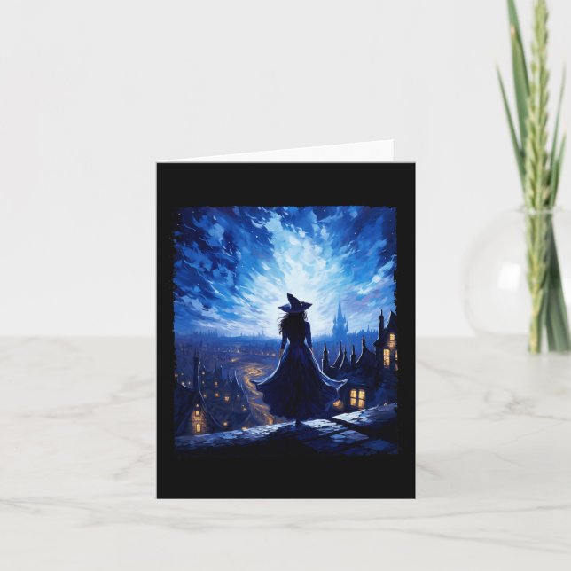 Carte Halloween Witch Starry Night Van Gogh Aesthétique  (Devant)