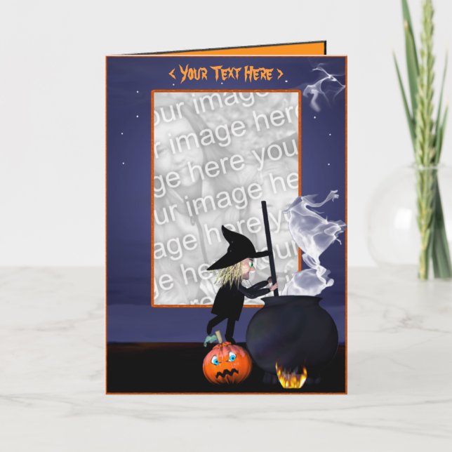 Carte Halloween Witch Stirring Cauldron (cadre photo) (Devant)