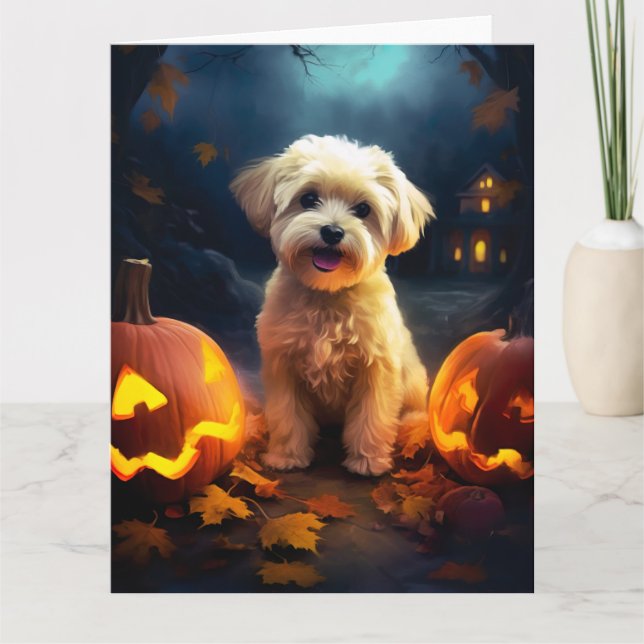 Carte Halloween Yorkipoo Avec La Peur Citrouille (Devant)