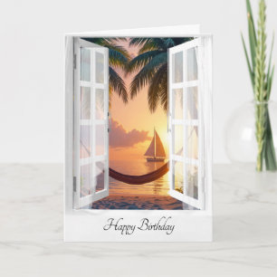 Carte Hamac Anniversaire Avec Vue Océanique Dans La Fenê