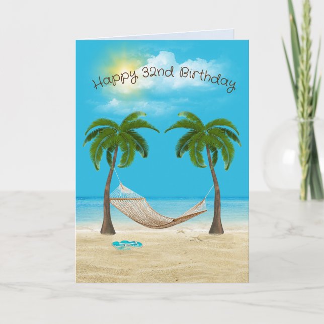 Carte Hamac sur la plage 32e anniversaire (Devant)