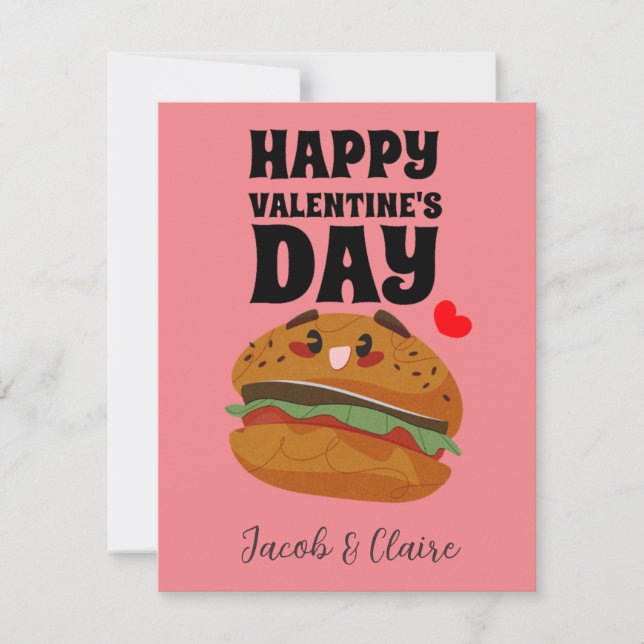 Carte hamburger mignon, Joyeux valentines jour personnal (Devant)