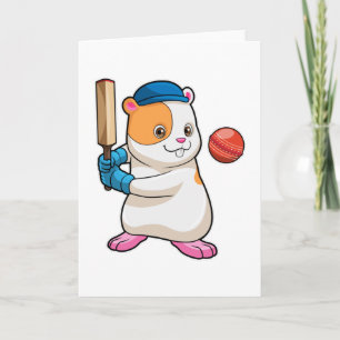 Carte Hamster au cricket avec batte de cricket & Casquet