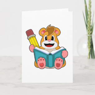 Carte Hamster avec livre et stylo
