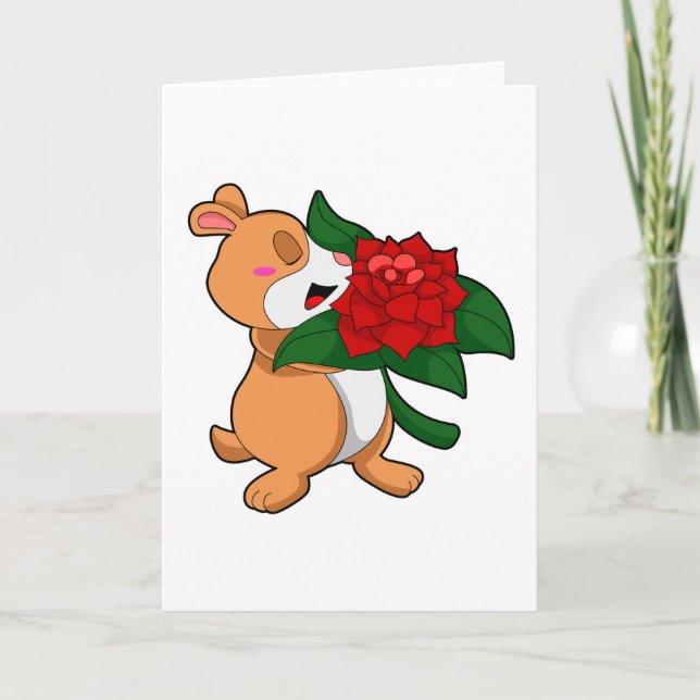 Carte Hamster avec Rose à fleurs (Devant)