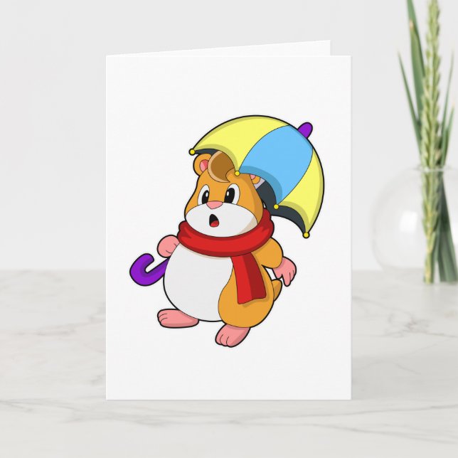 Carte Hamster sous la pluie avec un parapluie (Devant)