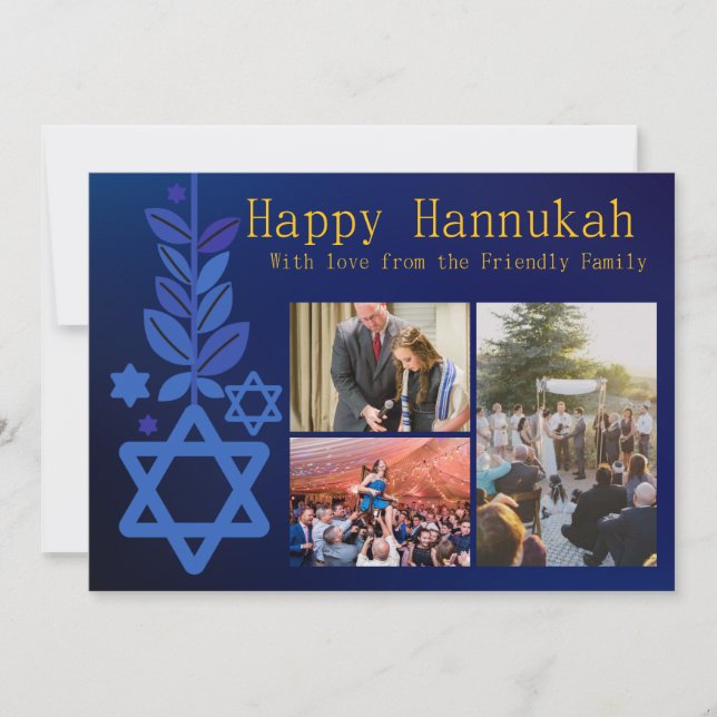 Carte Hannukah Multi Image Bleu Simple (Devant)