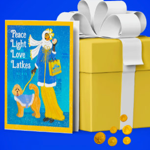 Carte Hanoukka Art Nouveau Doodle Dog Holiday