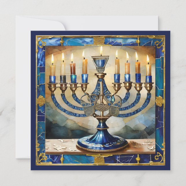 Carte Hanoukka bleue Menorah (Devant)
