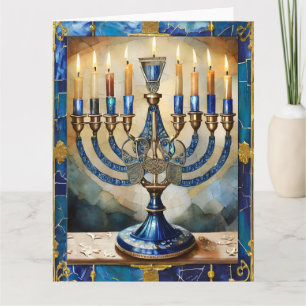 Carte Hanoukka bleue Menorah