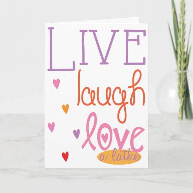 Carte Hanoukka "Live Laugh Love a latke" avec Enve (Devant)