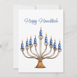 Carte Hanoukka Menorah avec des bougies bleues, blanches