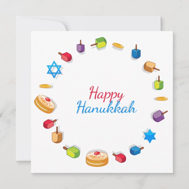 Carte Hanoukka moderne heureux Dreidel Star Sufganiyah (Devant)