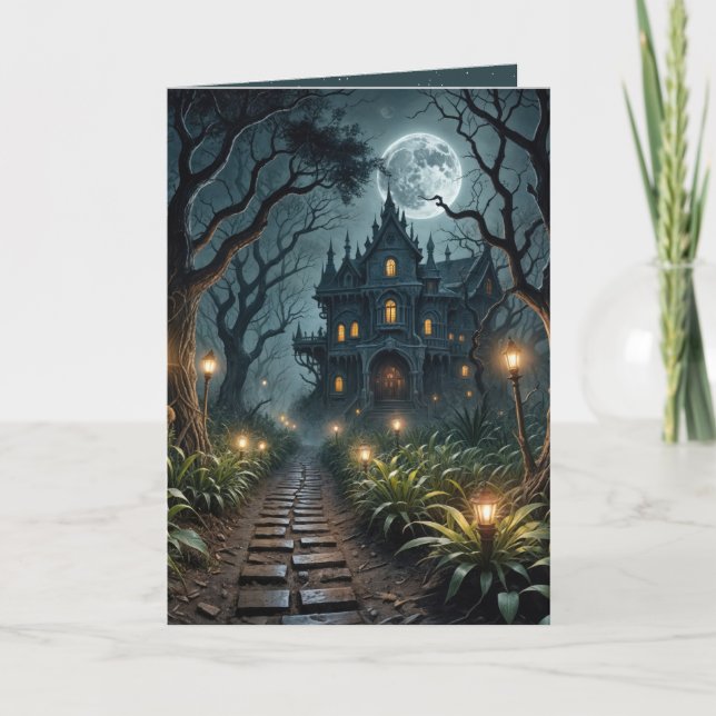 Carte Hantée Maison D'Halloween Au Lune (Devant)