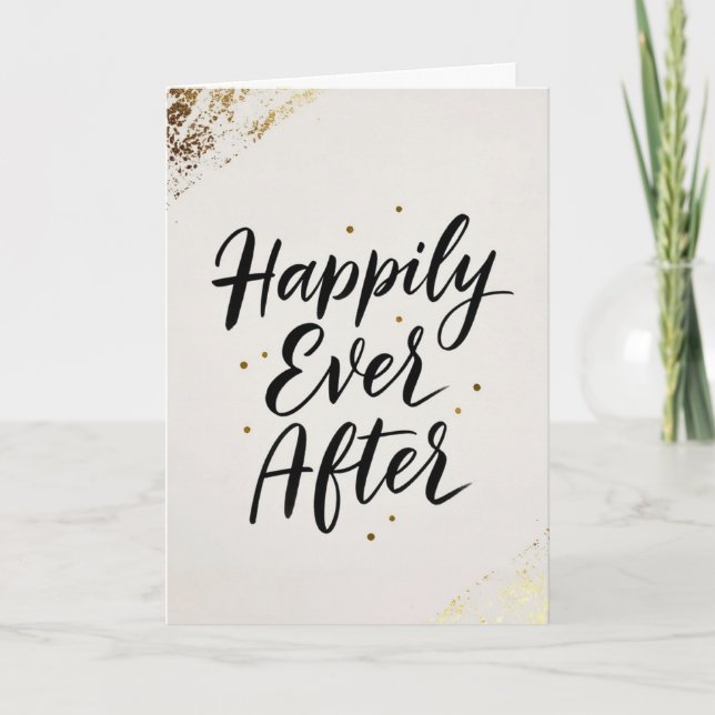 Carte Happily Ever After Gold Calligraphy Wedding Card (Devant)