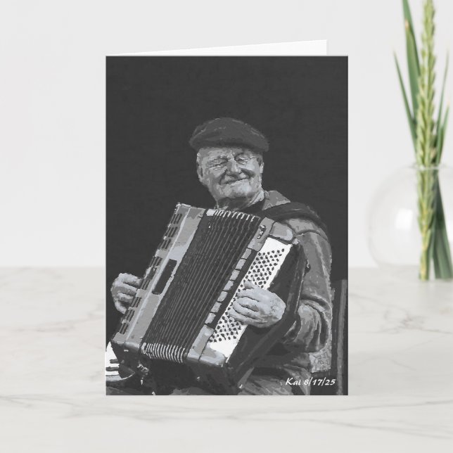 Carte Happiness Is, Paris Musicien Black & White Art (Devant)