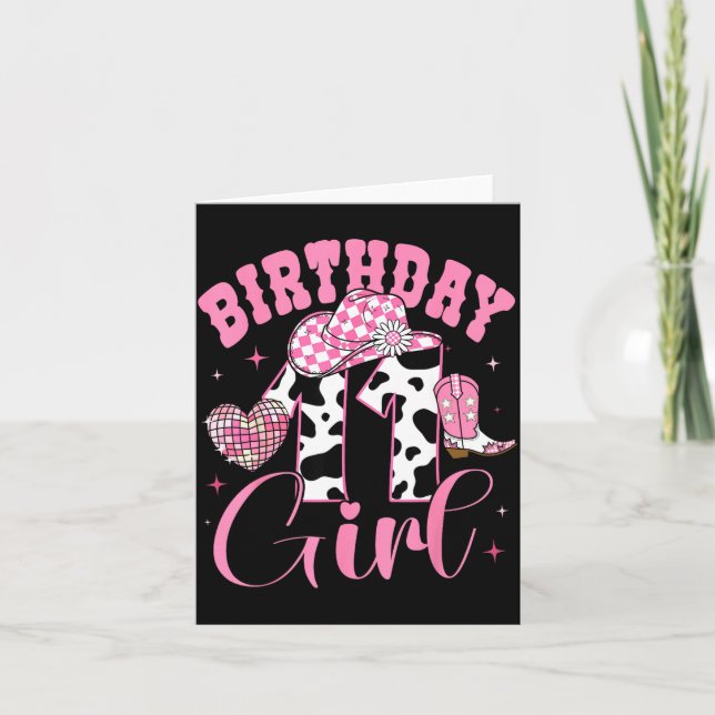 Carte Happy 11th Birthday Girl Outfit Rodeo Western Cowg (Devant)
