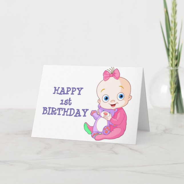 Carte **HAPPY 1st BANTHDAY" SPÉCIAL BÉBÉ FILLE (Devant)