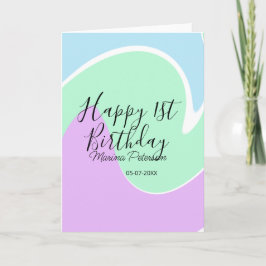 Carte Happy 1st birthday pink green blue acrylic pour 