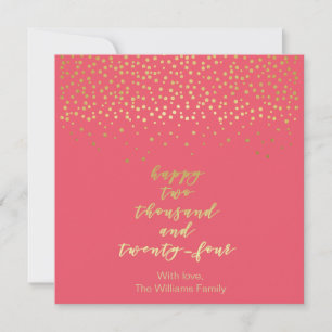 Carte Happy 2024 - Raspberry & Gold Script & Confetti