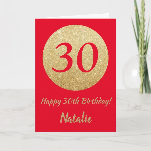 Carte Happy 30th Birthday Red and Gold Glitter Card (Devant)