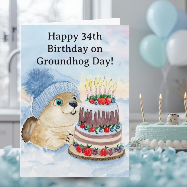 Carte  Happy 34th Groundhog Day Birthday  (Créateur téléchargé)