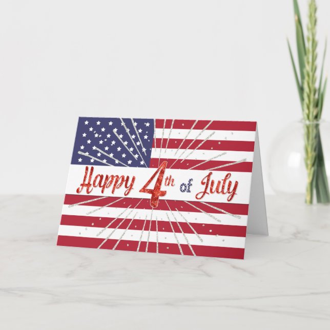 Carte Happy 4 juillet Card - American Flag and Sparkle (Devant)