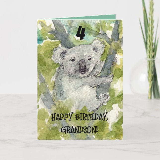Carte Happy 4th Birthday Grandson Koala Wildlife (Devant)