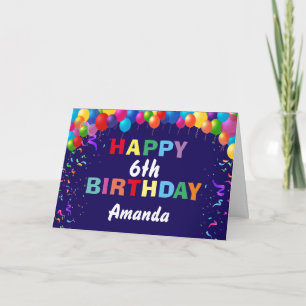 Carte Happy 6th Birthday Colorful Balloons Navy Blue