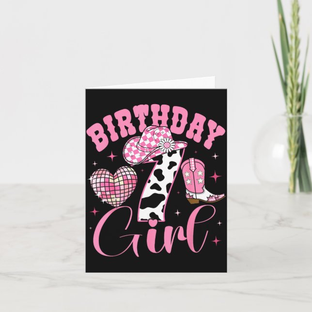 Carte Happy 7th Birthday Girl Outfit Rodeo Western Cowgi (Devant)