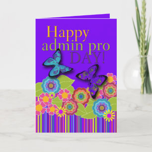 Carte Happy Admin Pro Day, papillons et fleurs