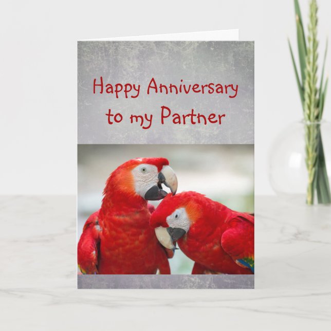 Carte Happy Anniversary Partner Parrot Wife Love  (Devant)