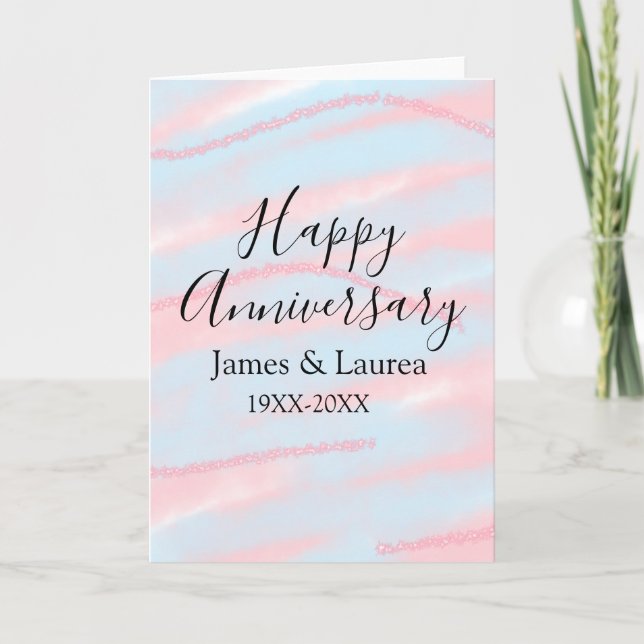 Carte Happy anniversary wedding name date year pastel  (Devant)