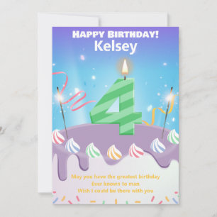 Carte Happy Birthday à quatre ans personnalisée